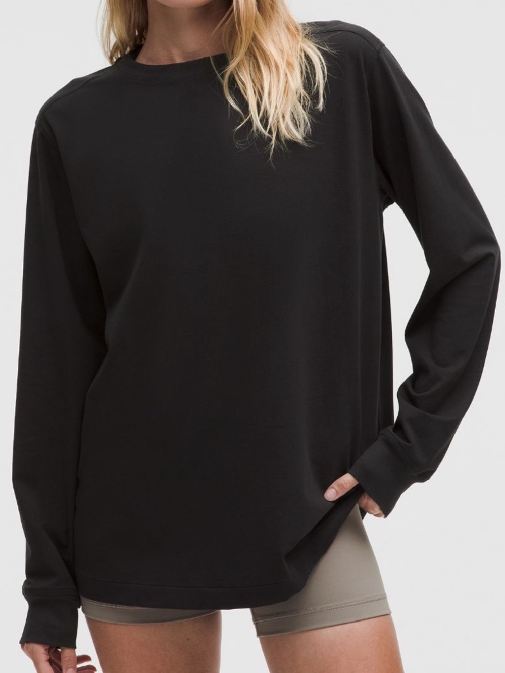 Lululemon Long Sleeve Boyfriend T-Shirt Crewneck Cotton Top Athleisure Black 10